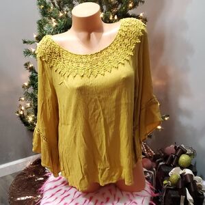 Studio Crochet bell sleeve top blouse boho XL NWOT